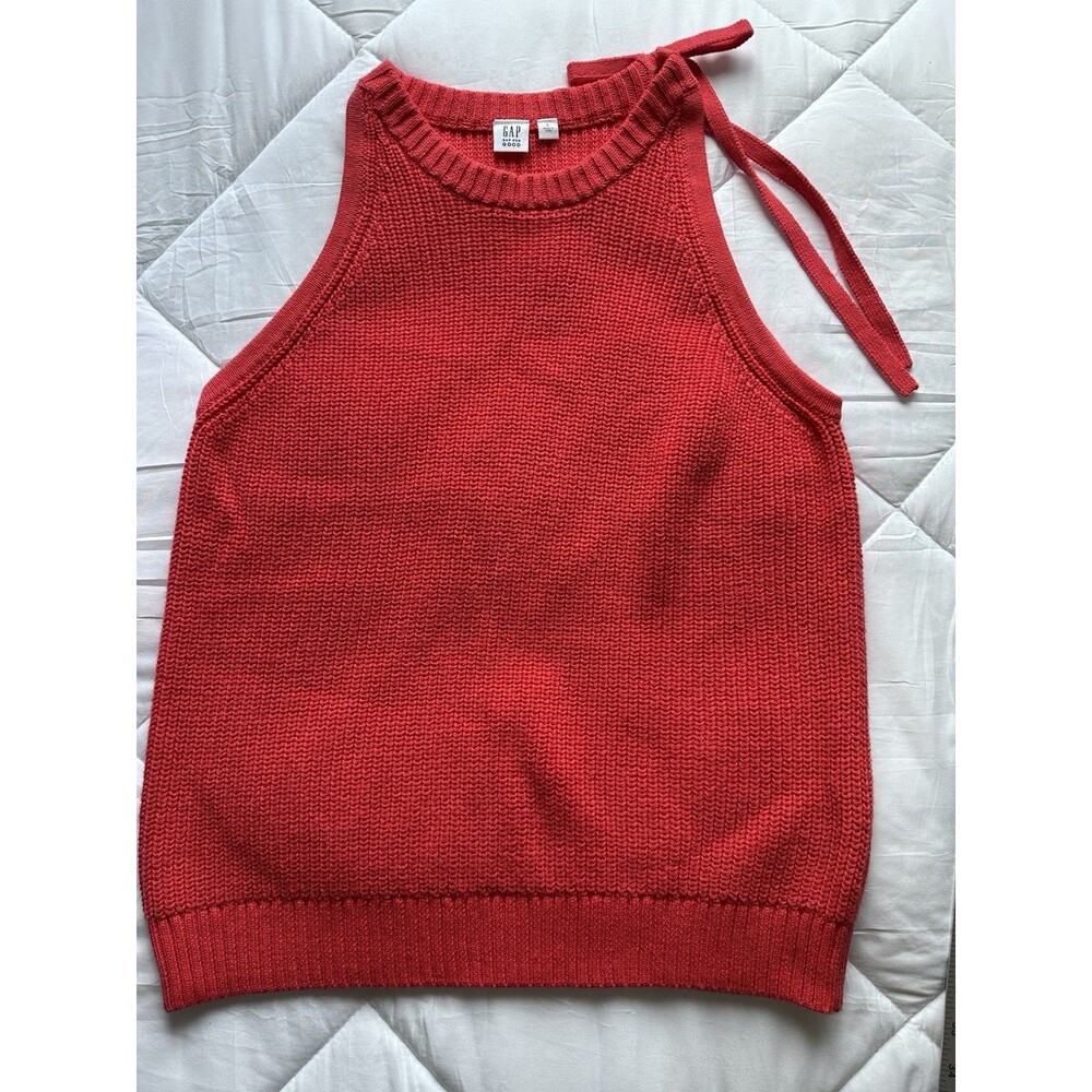Gap Coral Cotton Knit Tie Sleeveless Pullover Sweater Crew Neck Women's Size L